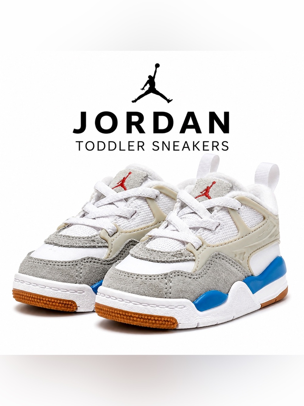 Nike Jordan 4M White, Gray & Blue Kids Sneakers Size 6